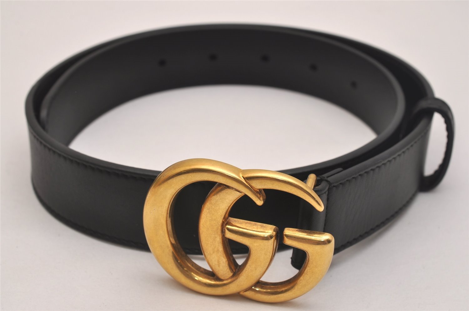 Authentic GUCCI Double G Belt Leather Size 70cm 27.6