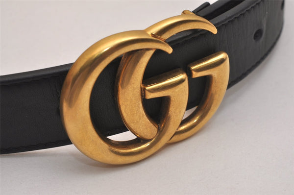 Authentic GUCCI Double G Belt Leather Size 70cm 27.6" 414516 Black Box 6714J