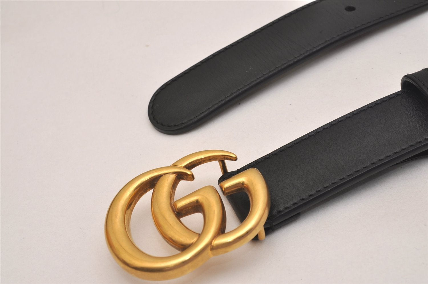 Authentic GUCCI Double G Belt Leather Size 70cm 27.6