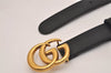 Authentic GUCCI Double G Belt Leather Size 70cm 27.6" 414516 Black Box 6714J