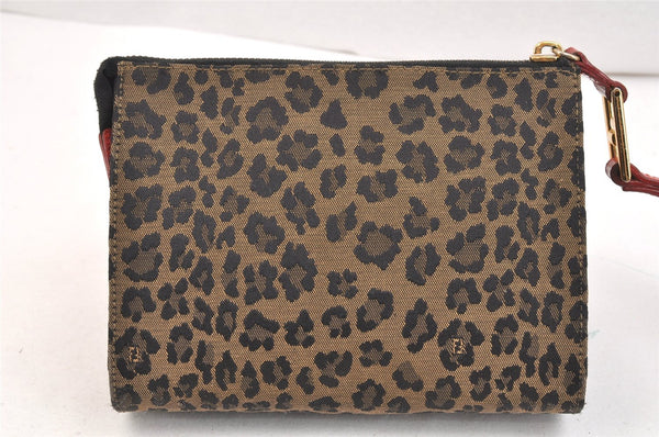 Authentic FENDI Leopard Pattern Clutch Hand Bag Purse Canvas Leather Brown 6715K