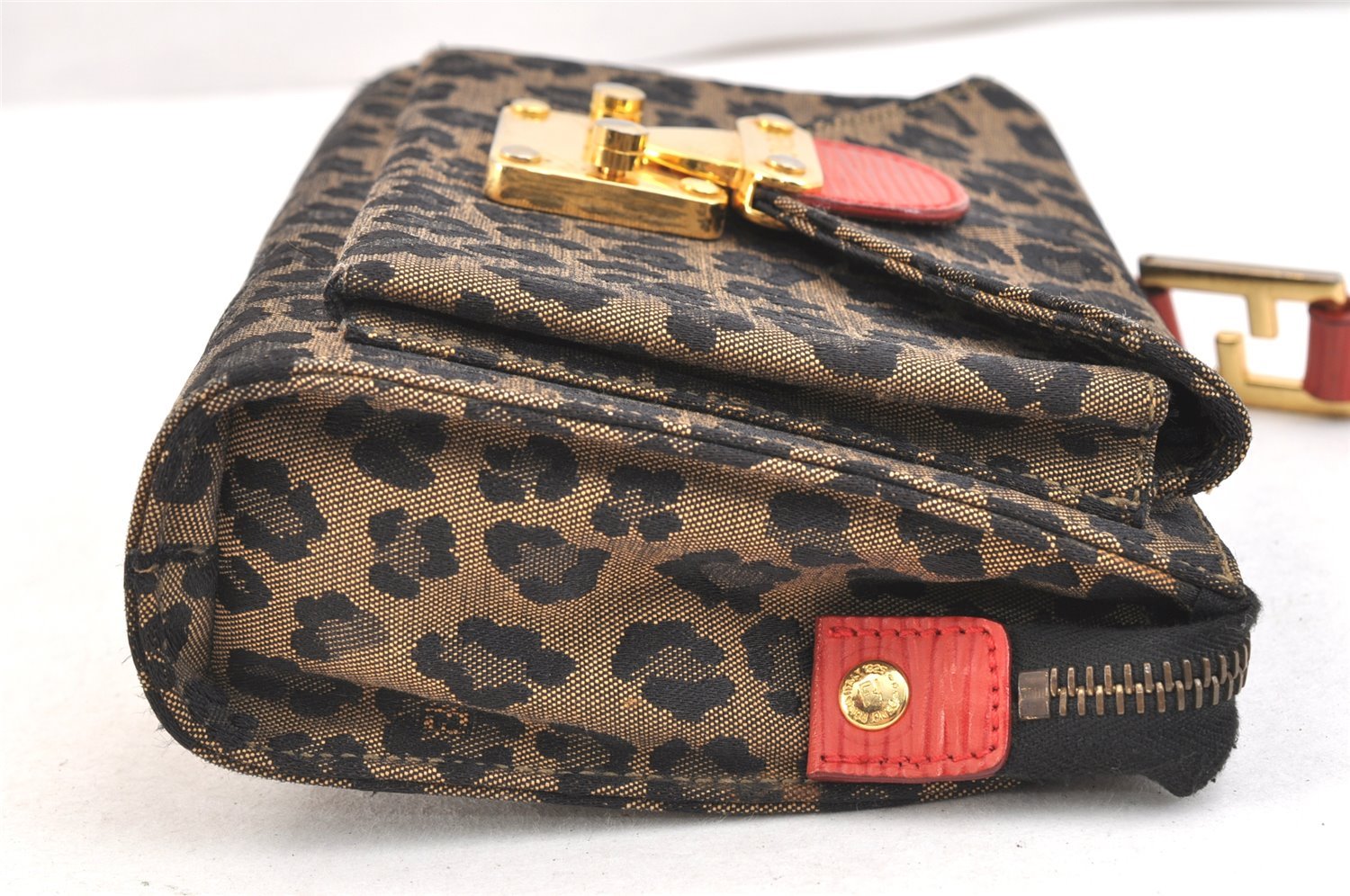 Authentic FENDI Leopard Pattern Clutch Hand Bag Purse Canvas Leather Brown 6715K