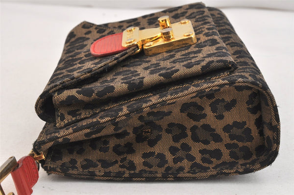 Authentic FENDI Leopard Pattern Clutch Hand Bag Purse Canvas Leather Brown 6715K