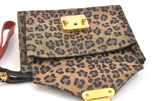 Authentic FENDI Leopard Pattern Clutch Hand Bag Purse Canvas Leather Brown 6715K