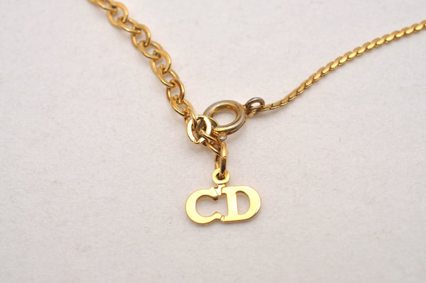 Authentic Christian Dior Gold Tone Chain Pendant Necklace CD 6717J