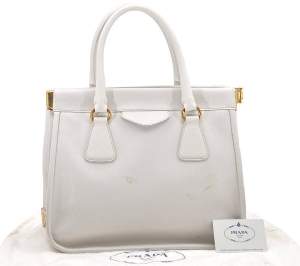 Authentic PRADA Saffiano Lux Leather Shoulder Hand Bag BN2185 White 6717K