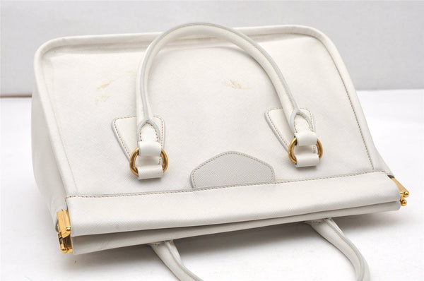 Authentic PRADA Saffiano Lux Leather Shoulder Hand Bag BN2185 White 6717K