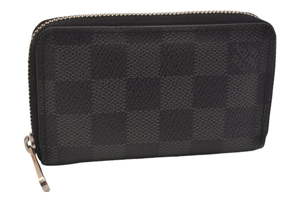 Authentic Louis Vuitton Damier Graphite Zippy Coin Purse Wallet N63076 LV 6719J