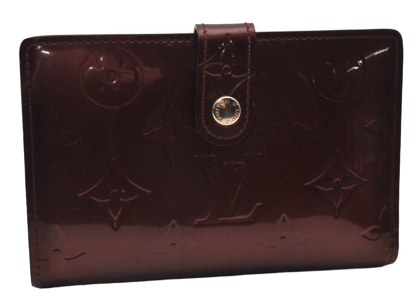 Auth Louis Vuitton Vernis Portefeuille Viennois Wallet Wine Red M91524 LV 6720I