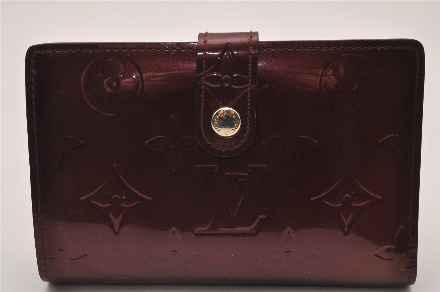 Auth Louis Vuitton Vernis Portefeuille Viennois Wallet Wine Red M91524 LV 6720I