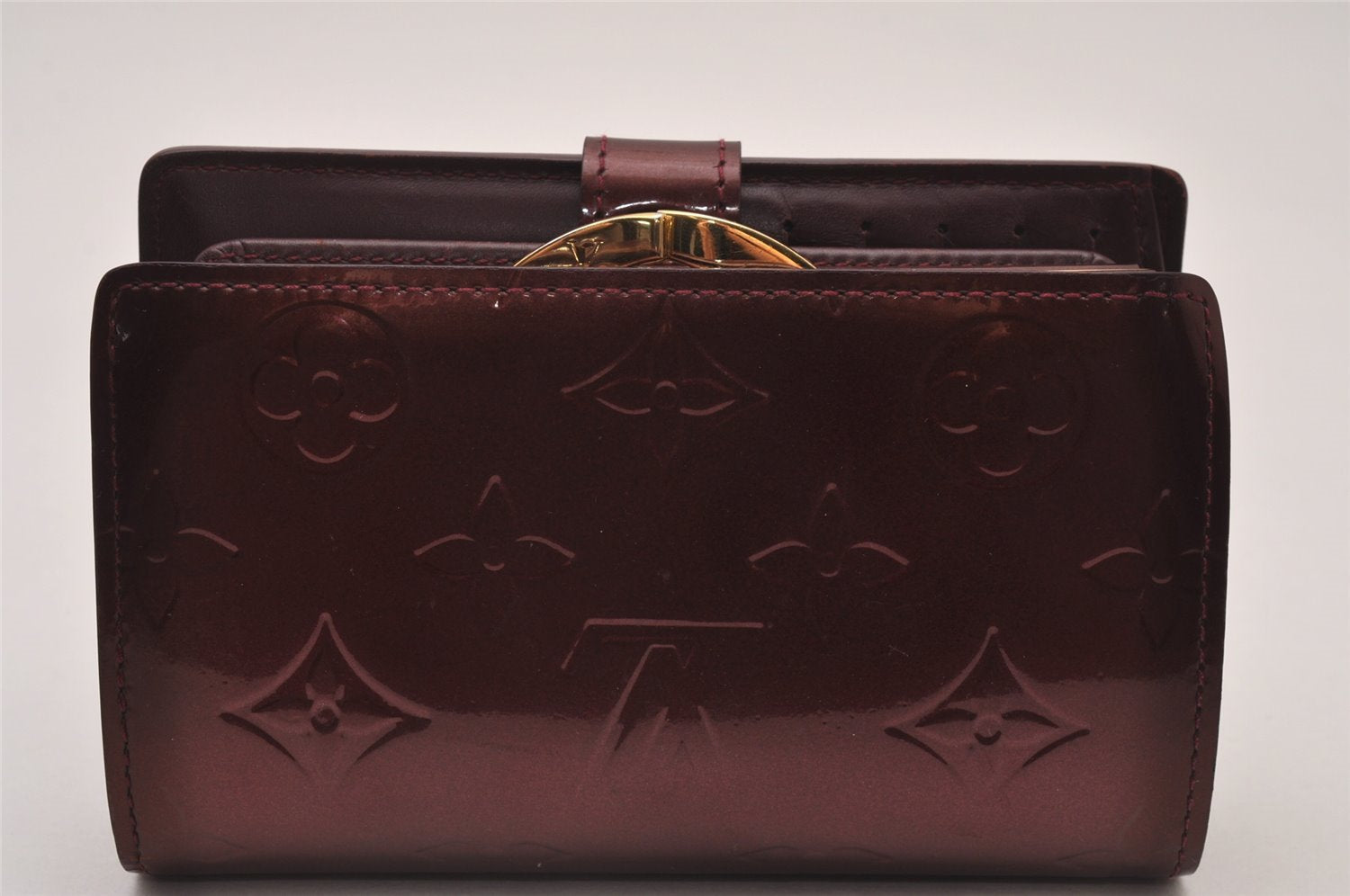 Auth Louis Vuitton Vernis Portefeuille Viennois Wallet Wine Red M91524 LV 6720I