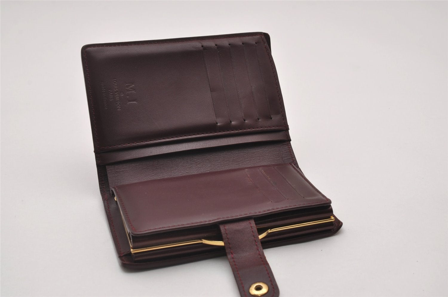 Auth Louis Vuitton Vernis Portefeuille Viennois Wallet Wine Red M91524 LV 6720I