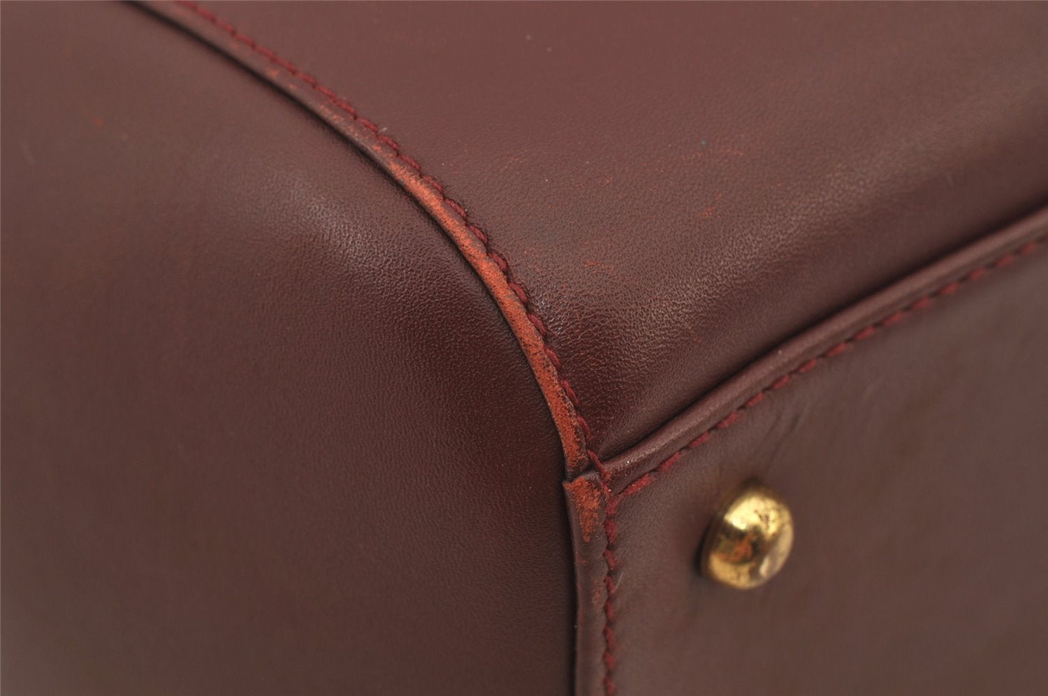 Authentic Cartier Must de Cartier Hand Boston Bag Leather Bordeaux Red 6722J
