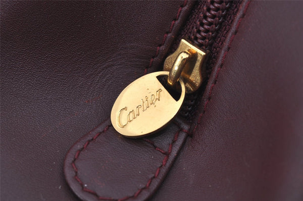 Authentic Cartier Must de Cartier Hand Boston Bag Leather Bordeaux Red 6722J