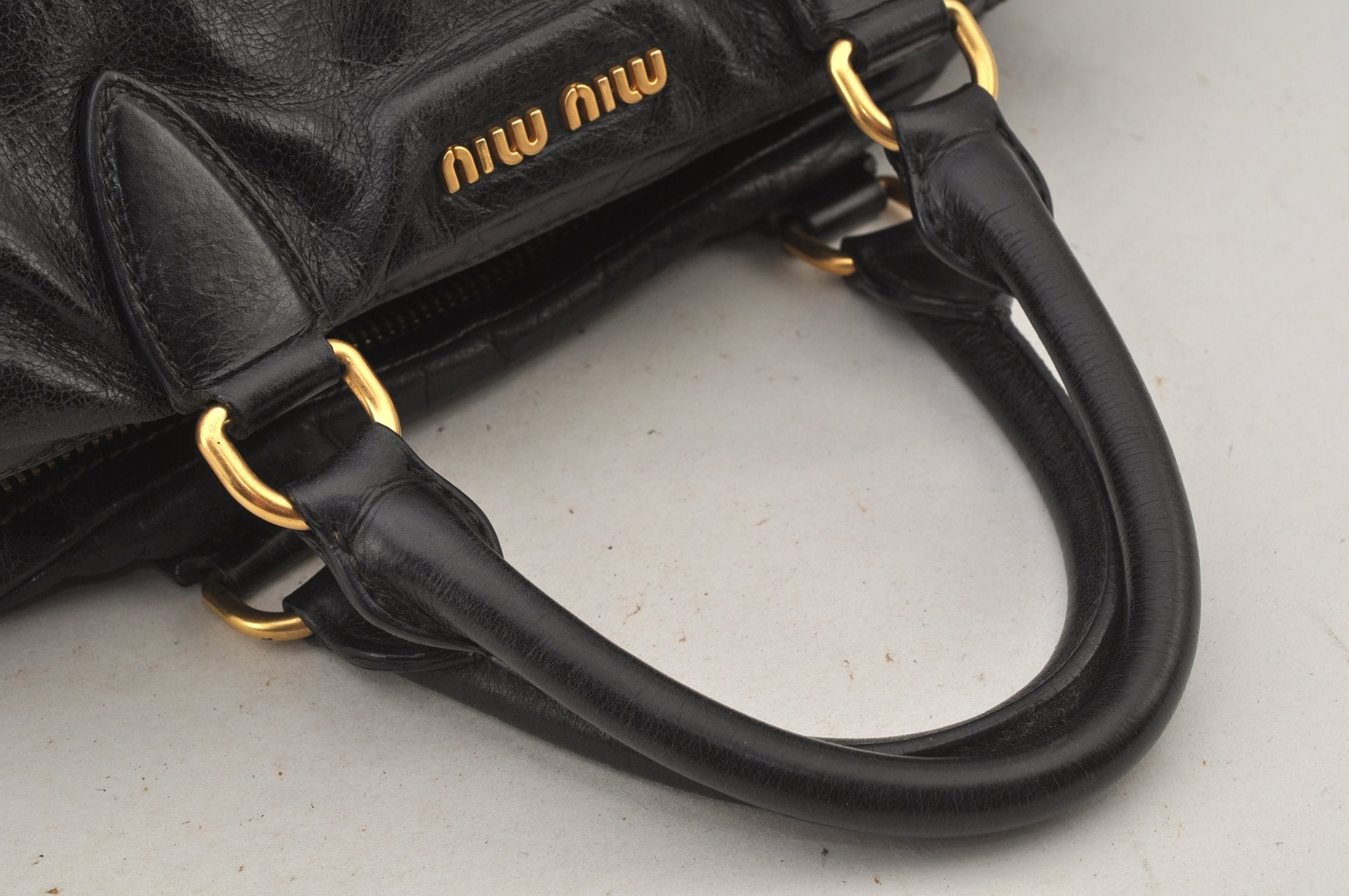 Authentic MIU MIU Vintage Leather 2Way Shoulder Hand Bag Black 6724J