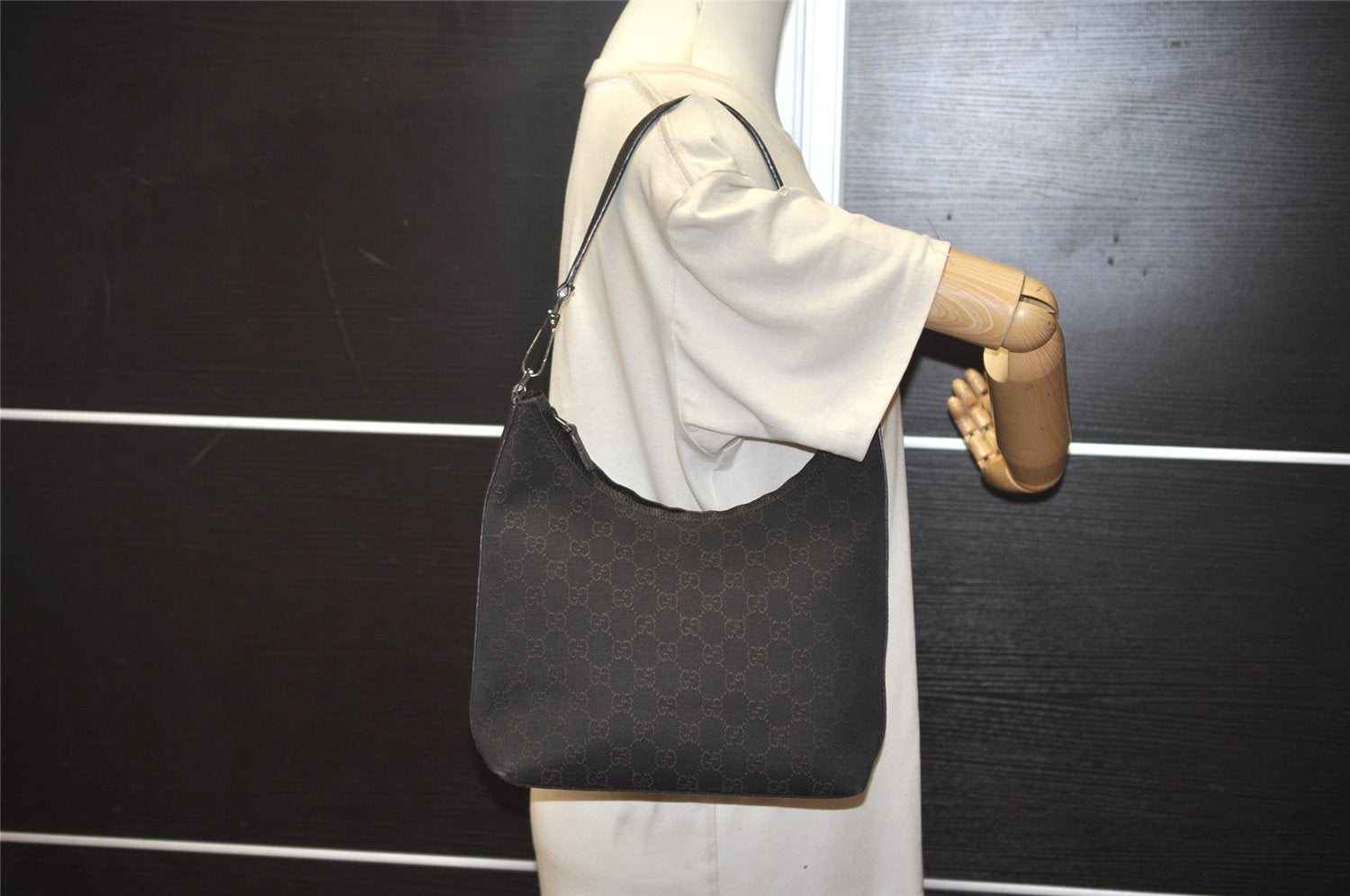 Authentic GUCCI Shoulder Hand Bag Purse GG Canvas Leather 28335 Brown 6725J