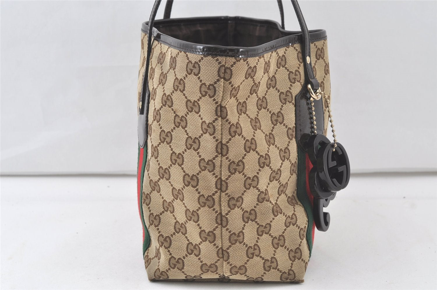 Authentic GUCCI Jolie Web Sherry Line Tote Bag GG Canvas Enamel Brown 6725K