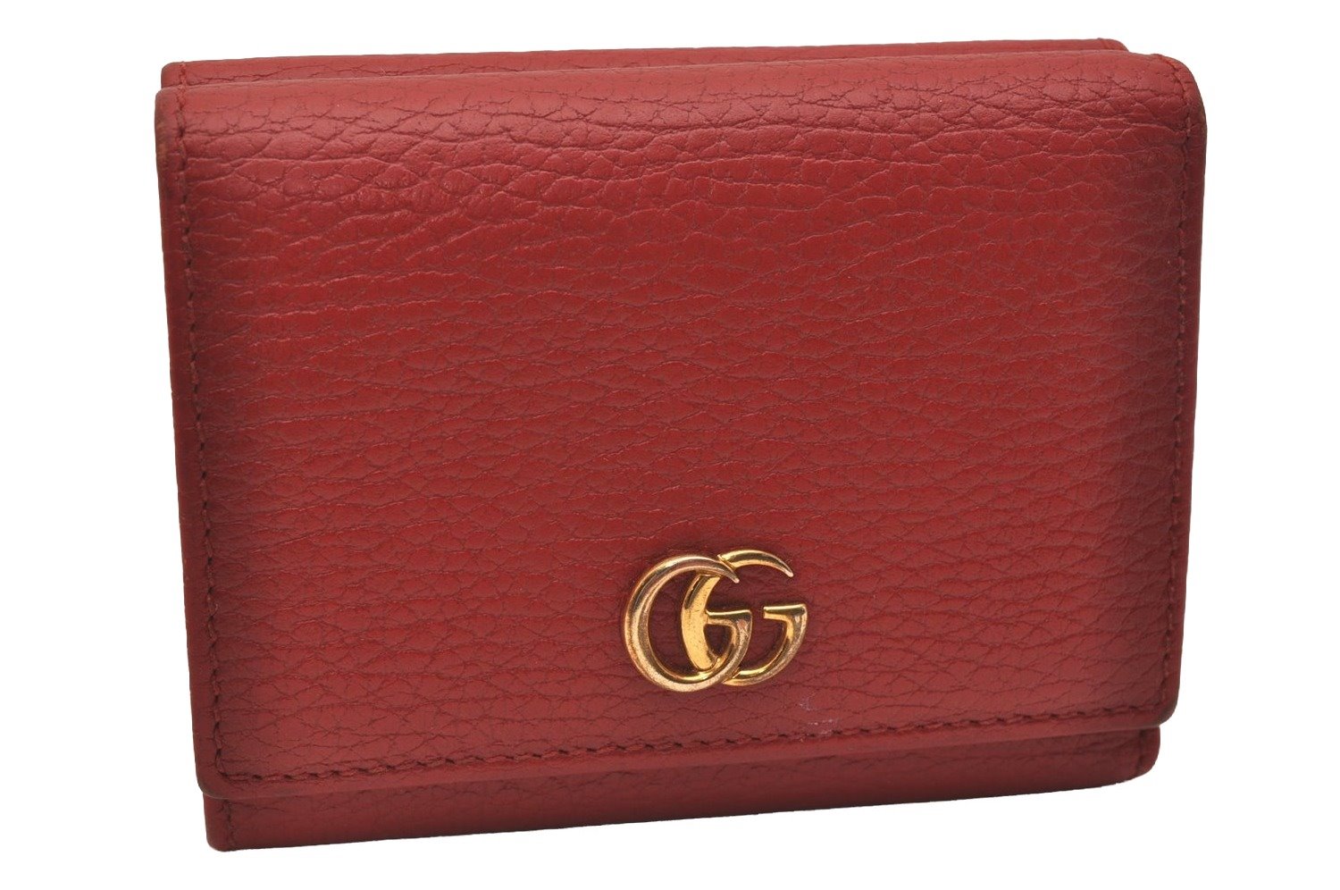 Authentic GUCCI Petite Mormont Trifold Wallet Purse Leather 474746 Red 6727J