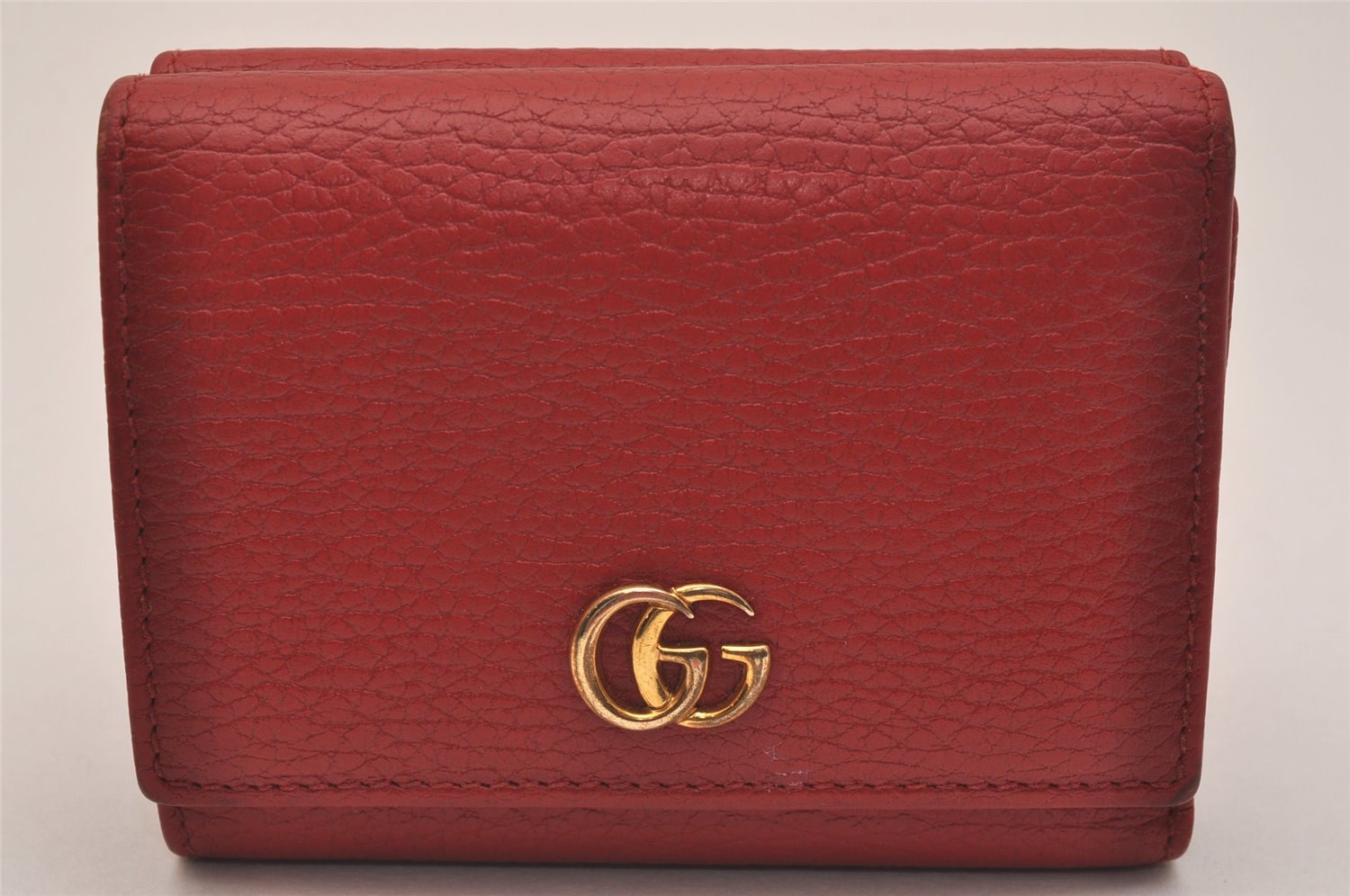 Authentic GUCCI Petite Mormont Trifold Wallet Purse Leather 474746 Red 6727J