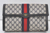 Authentic GUCCI Sherry Line Clutch Hand Bag GG PVC Leather Navy Blue Junk 6728K