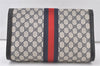 Authentic GUCCI Sherry Line Clutch Hand Bag GG PVC Leather Navy Blue Junk 6728K