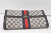 Authentic GUCCI Sherry Line Clutch Hand Bag GG PVC Leather Navy Blue Junk 6728K