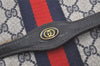 Authentic GUCCI Sherry Line Clutch Hand Bag GG PVC Leather Navy Blue Junk 6728K