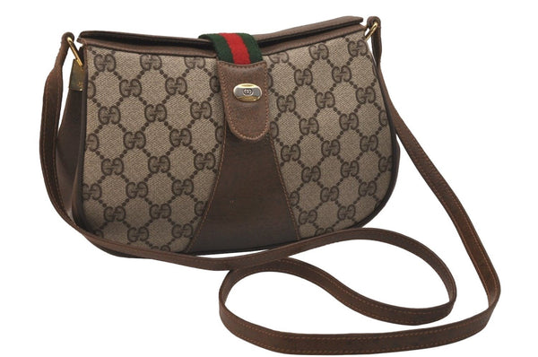 Authentic GUCCI Web Sherry Line Shoulder Cross Bag GG PVC Leather Brown 6729J