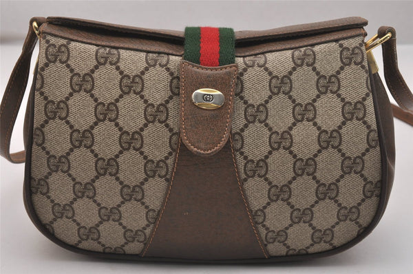 Authentic GUCCI Web Sherry Line Shoulder Cross Bag GG PVC Leather Brown 6729J