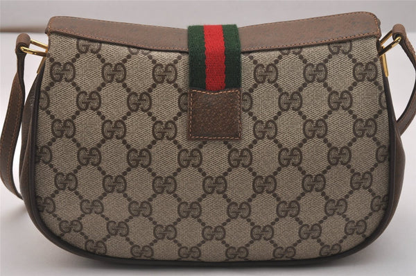 Authentic GUCCI Web Sherry Line Shoulder Cross Bag GG PVC Leather Brown 6729J