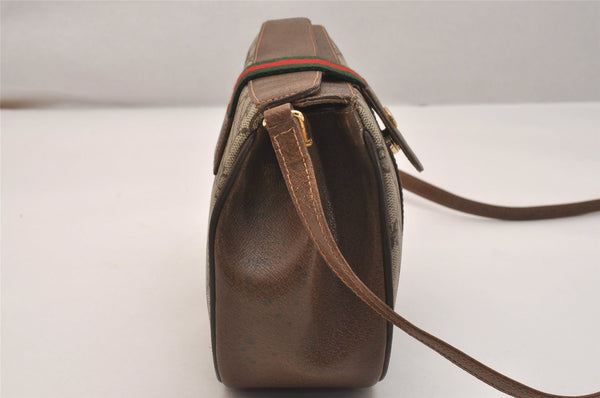 Authentic GUCCI Web Sherry Line Shoulder Cross Bag GG PVC Leather Brown 6729J