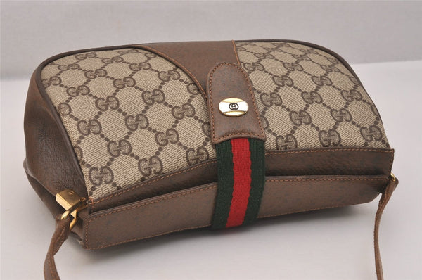 Authentic GUCCI Web Sherry Line Shoulder Cross Bag GG PVC Leather Brown 6729J