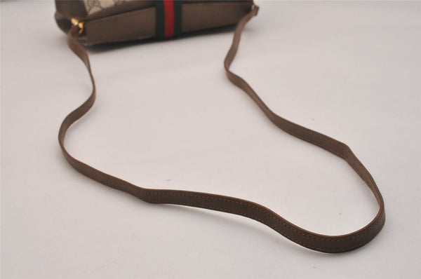Authentic GUCCI Web Sherry Line Shoulder Cross Bag GG PVC Leather Brown 6729J