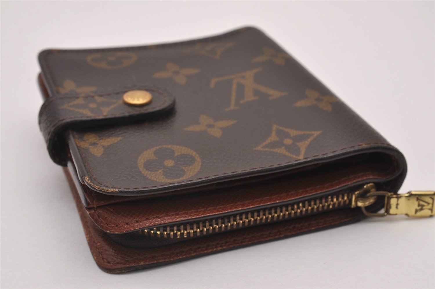 Authentic Louis Vuitton Monogram Compact Zip Bifold Wallet Purse M61667 LV 6734I