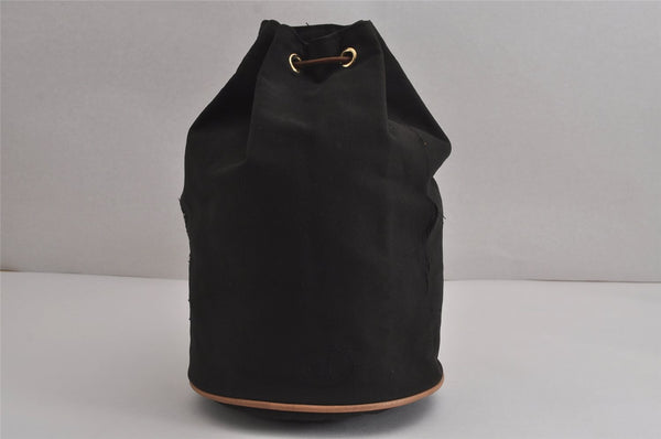 Authentic HERMES Polochon Mimile PM Drawstring Bag Canvas Leather Black 6735J