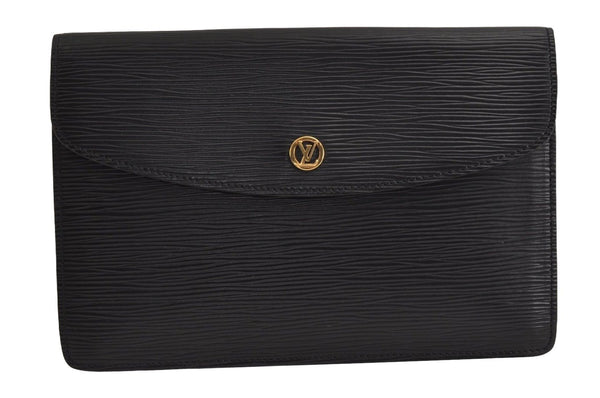 Authentic Louis Vuitton Epi Montaigne 23 Clutch Hand Bag Black M52662 LV 6738J