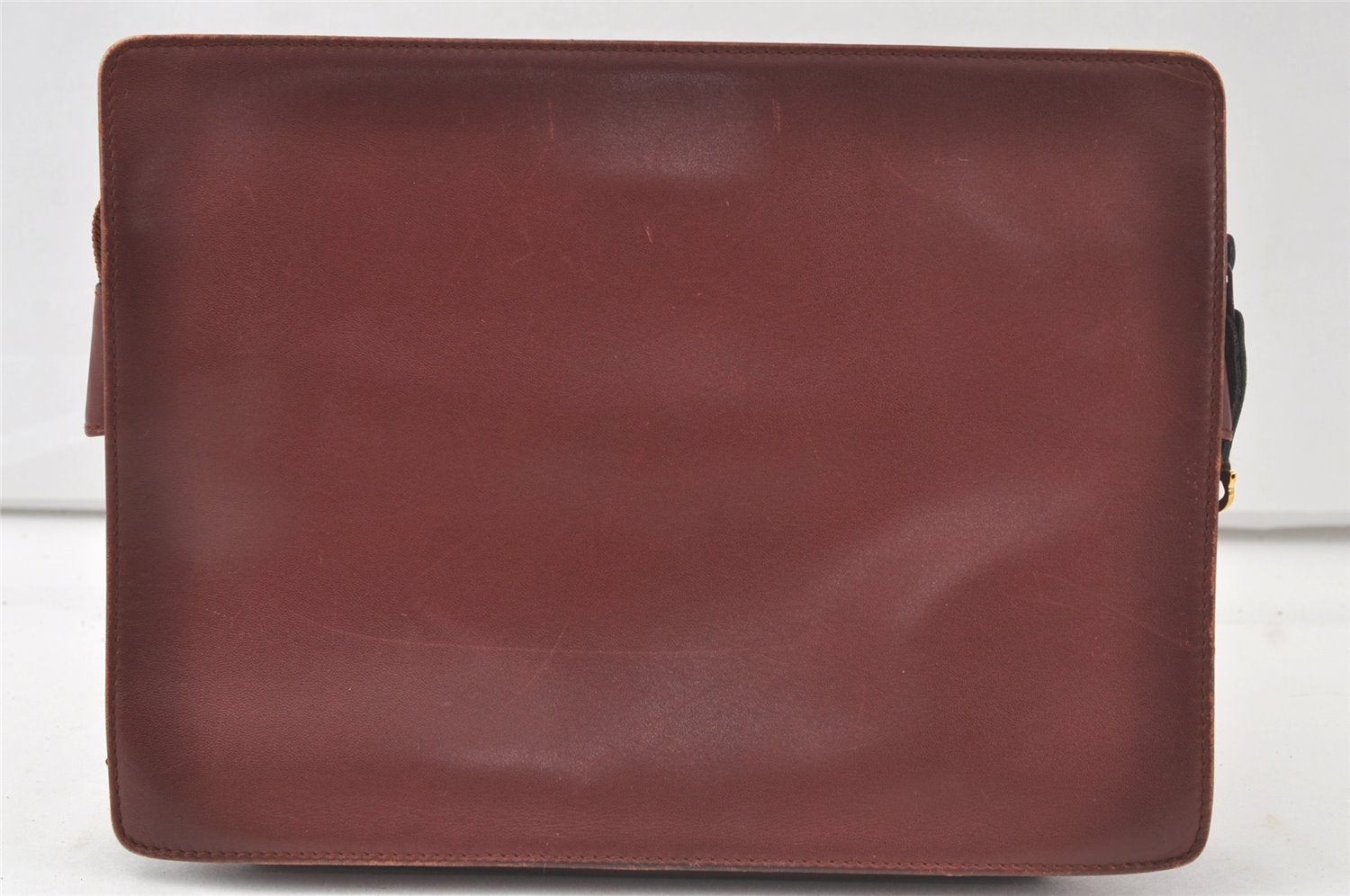 Authentic Cartier Must de Cartier Clutch Bag Leather Bordeaux Red Junk 6740K