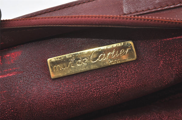 Authentic Cartier Must de Cartier Clutch Bag Leather Bordeaux Red Junk 6740K