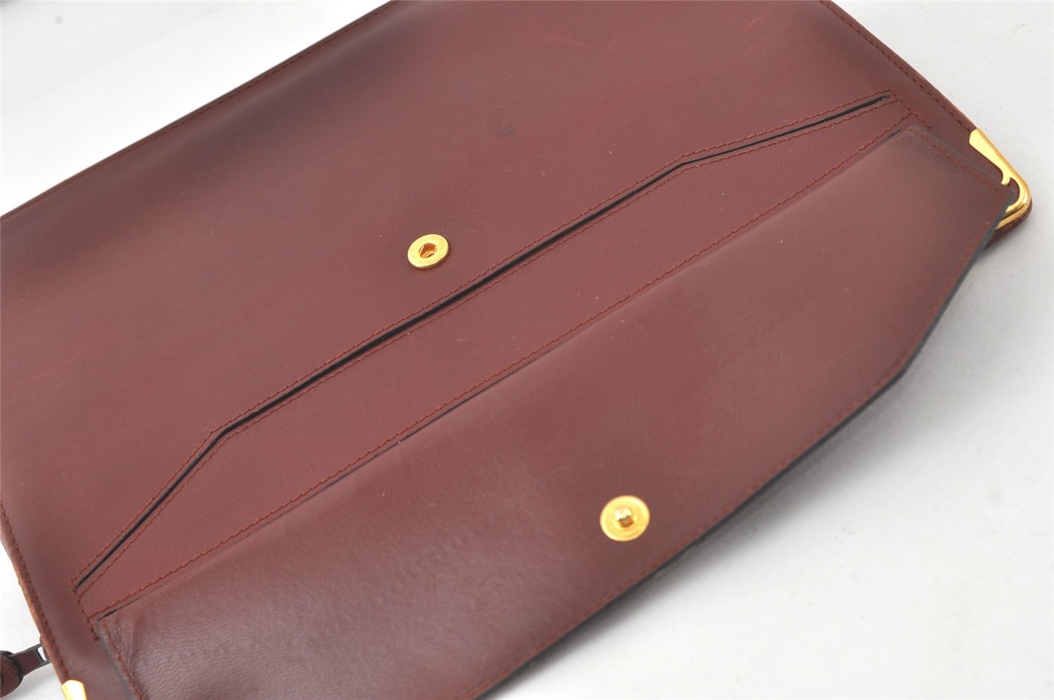 Authentic Cartier Must de Cartier Clutch Bag Leather Bordeaux Red Junk 6740K