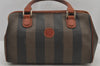 Authentic FENDI Pequin 2Way Shoulder Hand Bag PVC Leather Brown Black 6741J