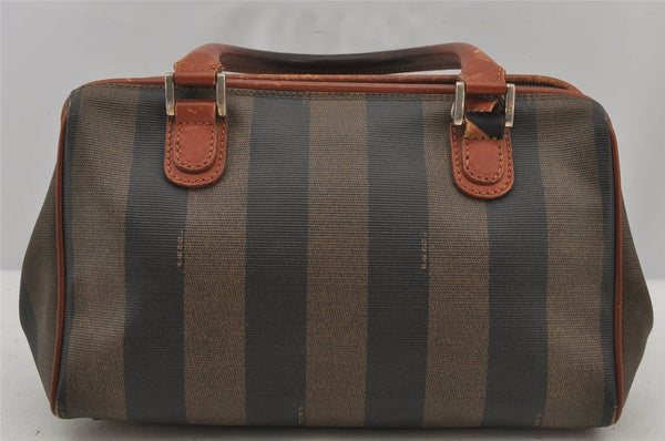 Authentic FENDI Pequin 2Way Shoulder Hand Bag PVC Leather Brown Black 6741J
