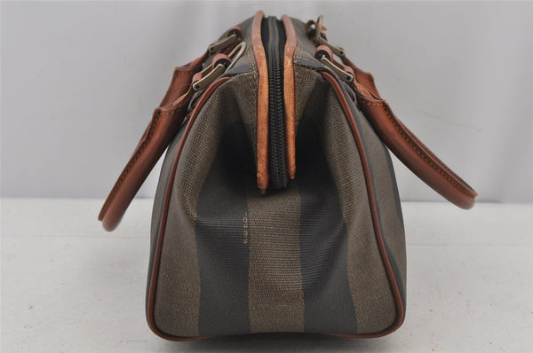 Authentic FENDI Pequin 2Way Shoulder Hand Bag PVC Leather Brown Black 6741J