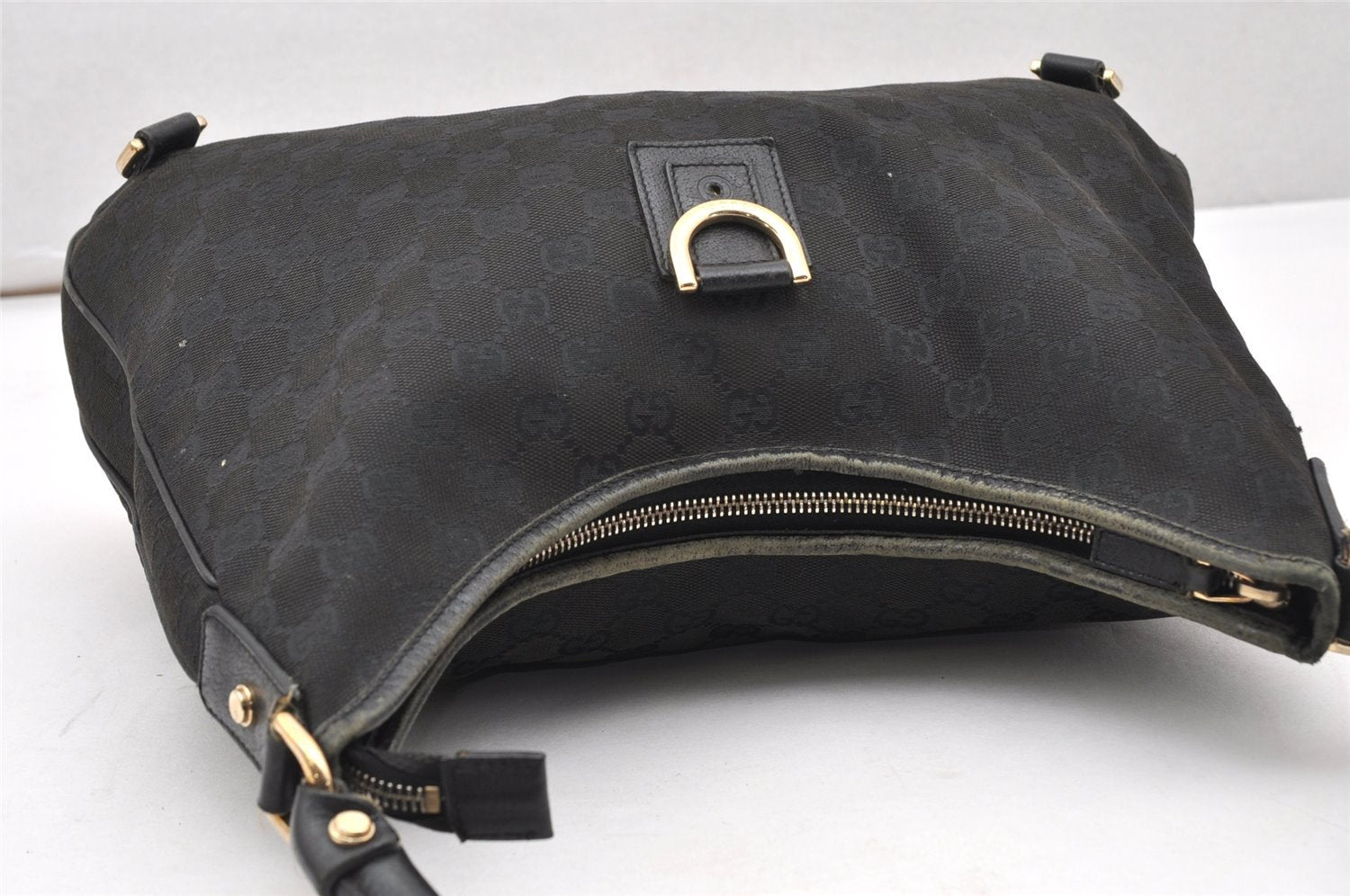 Authentic GUCCI Abbey Shoulder Hand Bag GG Canvas Leather 130737 Black 6742K