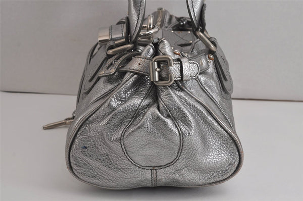 Authentic Chloe Vintage Paddington Leather Shoulder Hand Bag Silver 6743J