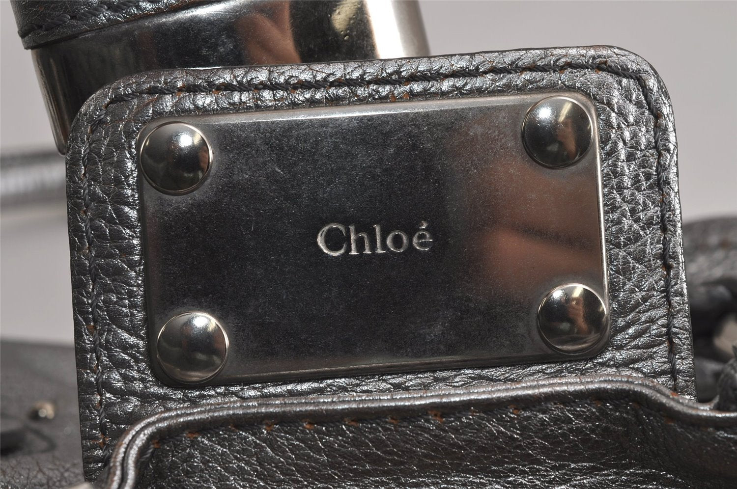 Authentic Chloe Vintage Paddington Leather Shoulder Hand Bag Silver 6743J