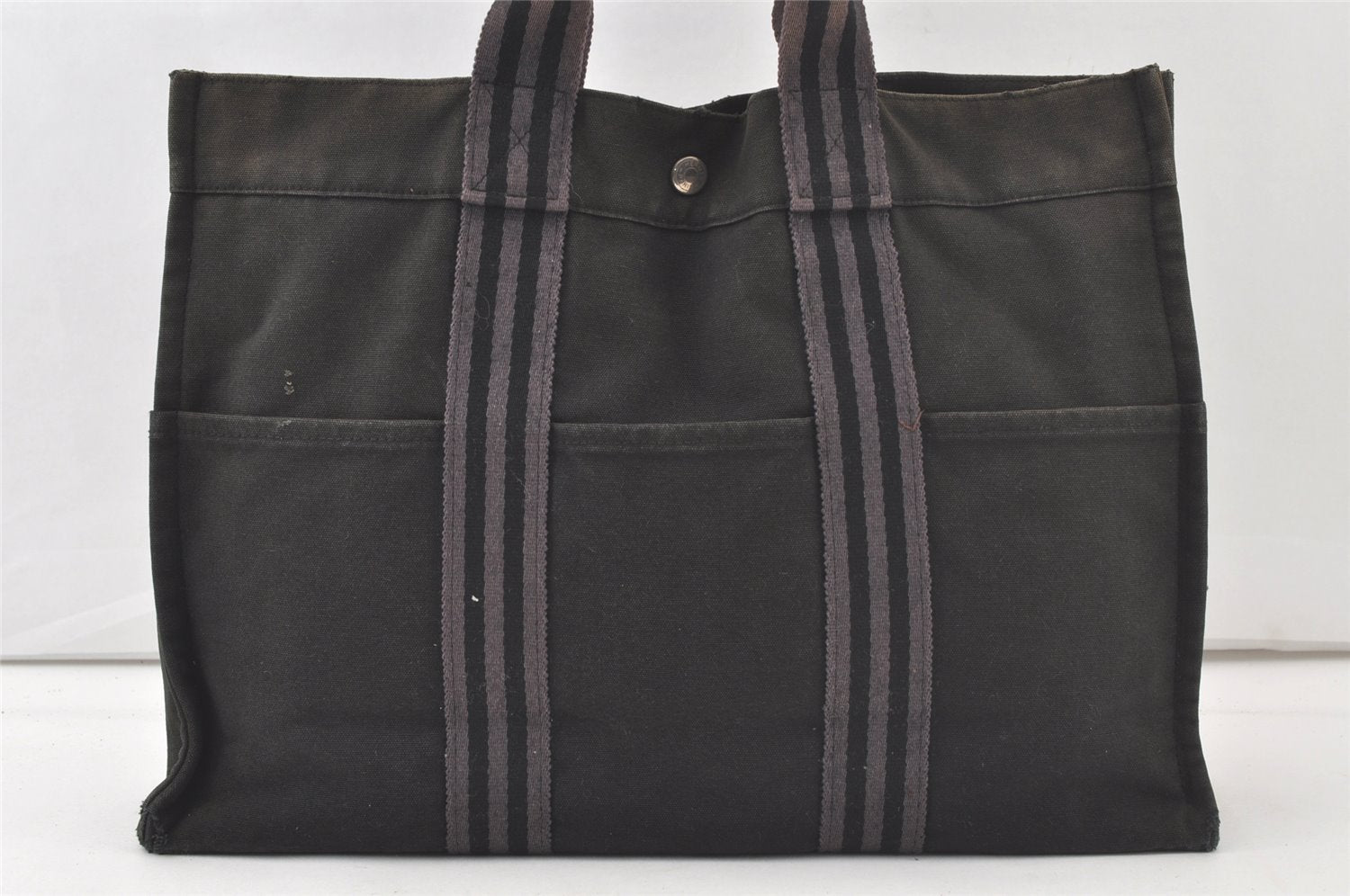 Authentic HERMES Vintage Fourre Tout MM Hand Tote Bag Canvas Black 6743K