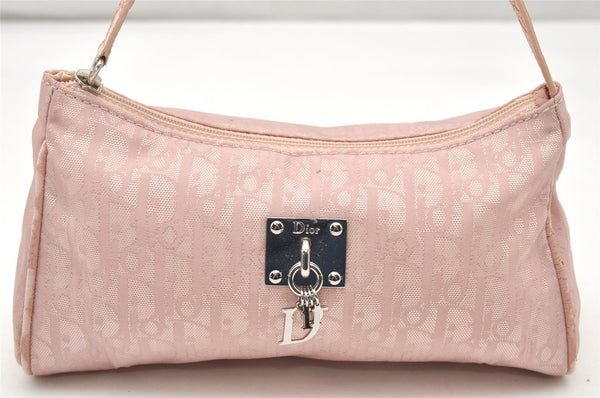 Authentic Christian Dior Trotter Lovely Hand Bag Pouch Nylon Leather Pink 6744K