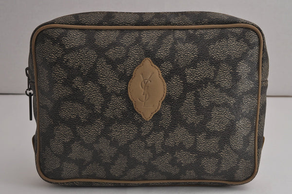 Authentic YVES SAINT LAURENT Clutch Hand Bag Purse PVC Leather Gray 6746J