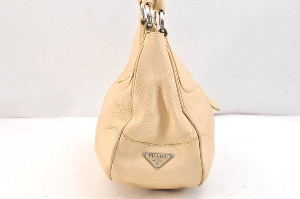 Authentic PRADA Vintage Leather Nappa Shoulder Hand Bag Purse Beige 6746K