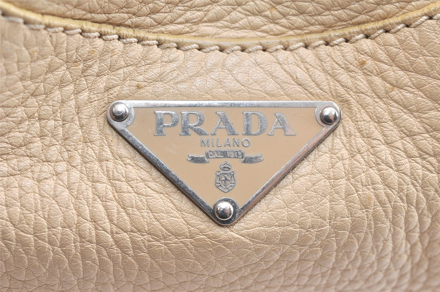 Authentic PRADA Vintage Leather Nappa Shoulder Hand Bag Purse Beige 6746K